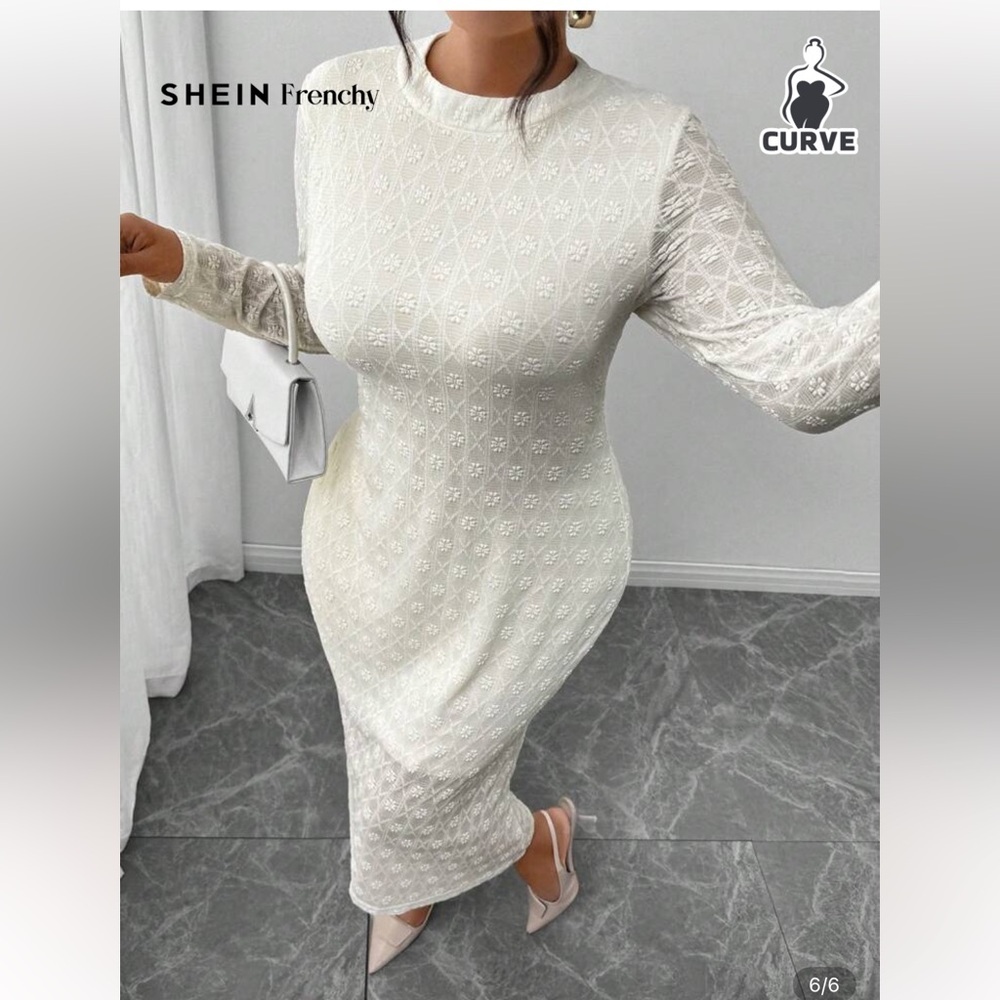 Shein Cream Lace Long Sleeve Dress Size 4X- More like a Size XL - Picture 2 of 12